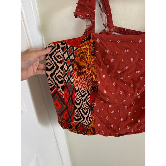 Torrid Top Women's 4X Challis Smocked Ruffles Trim Crop Bohemian Square Neck - Picture 6 of 10